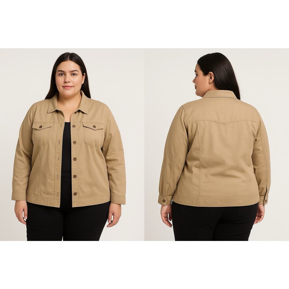 Beige Jacket 2X Stretch Utility Coat Cotton Button Front Paisley Lined 90s Y2k